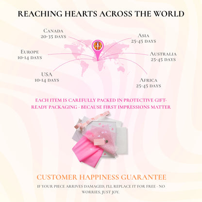 Promotional graphic for a stained glass suncatcher. Delivery to Canada, Asia, Australia, Africa, and Europe, with careful packaging and a customer happiness guarantee.